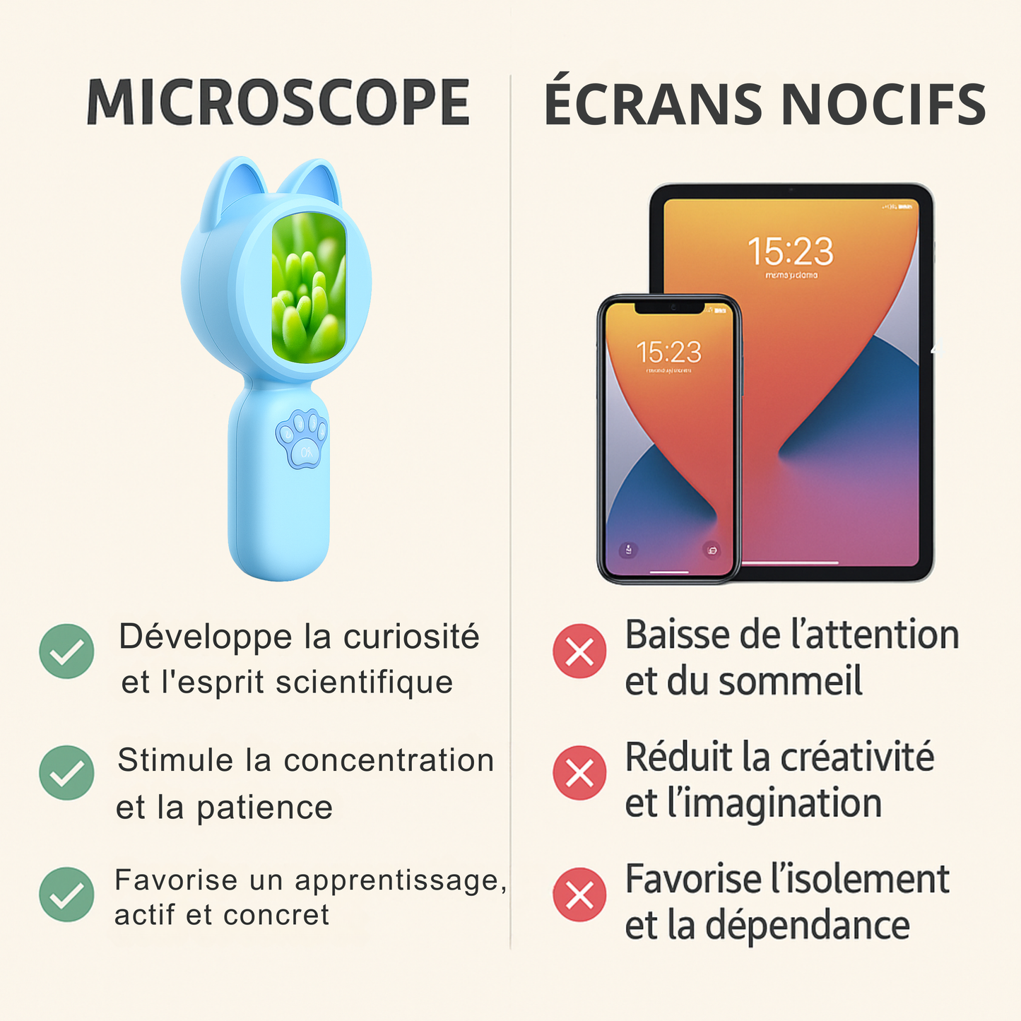 Microscope Enfant 1000× – Écran IPS & Jeux Intégrés |