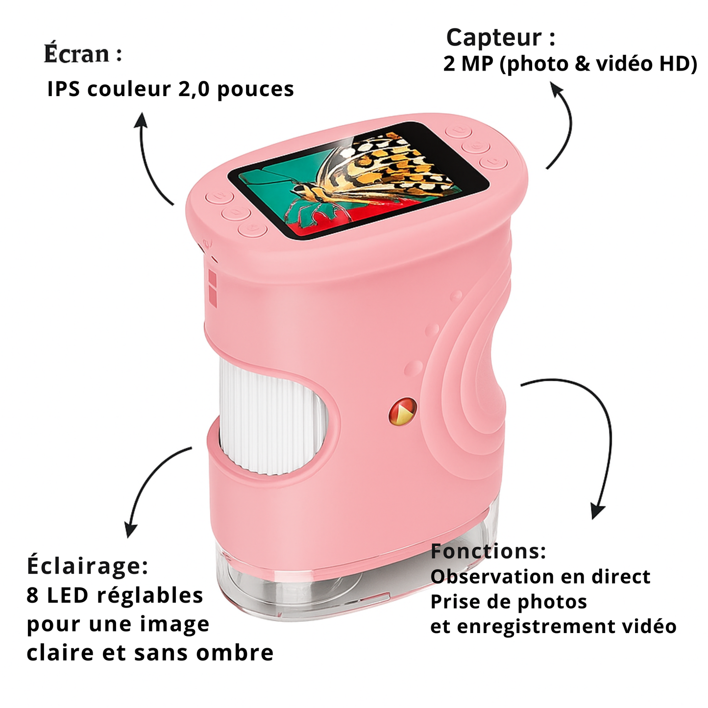 Microscope Portable Fille 1000× –  Photo/Vidéo