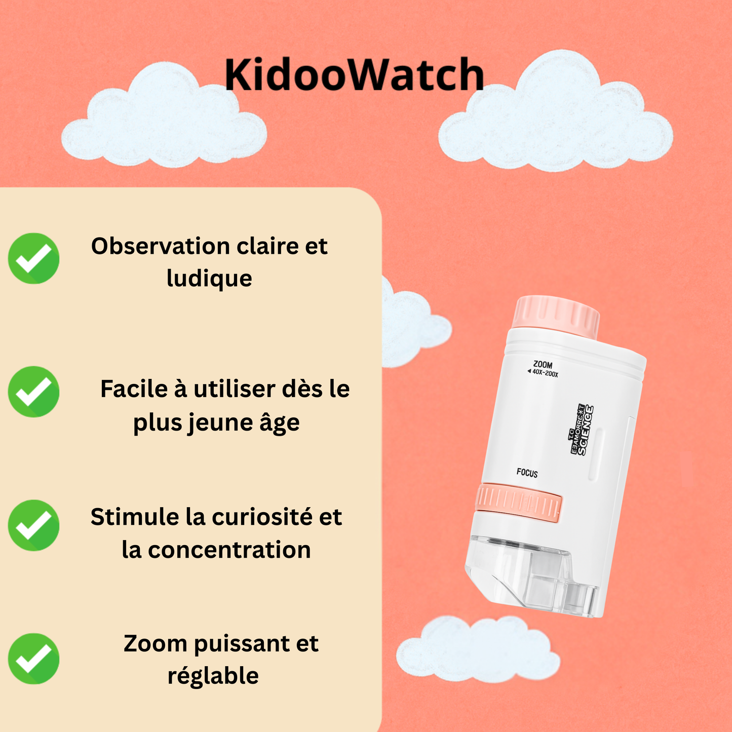 Microscope de poche LED pour fille 200×