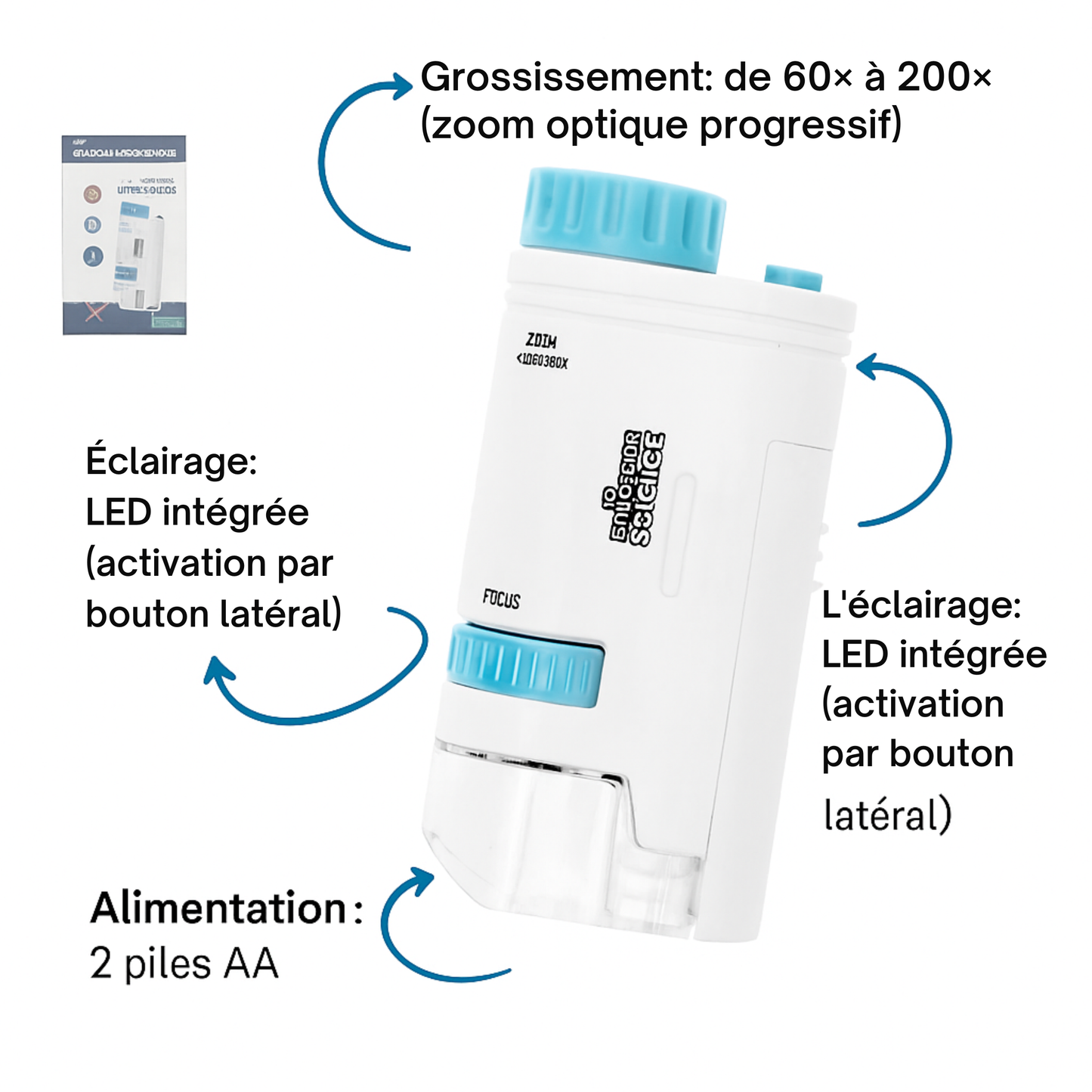 Microscope de poche LED pour Enfant 200×