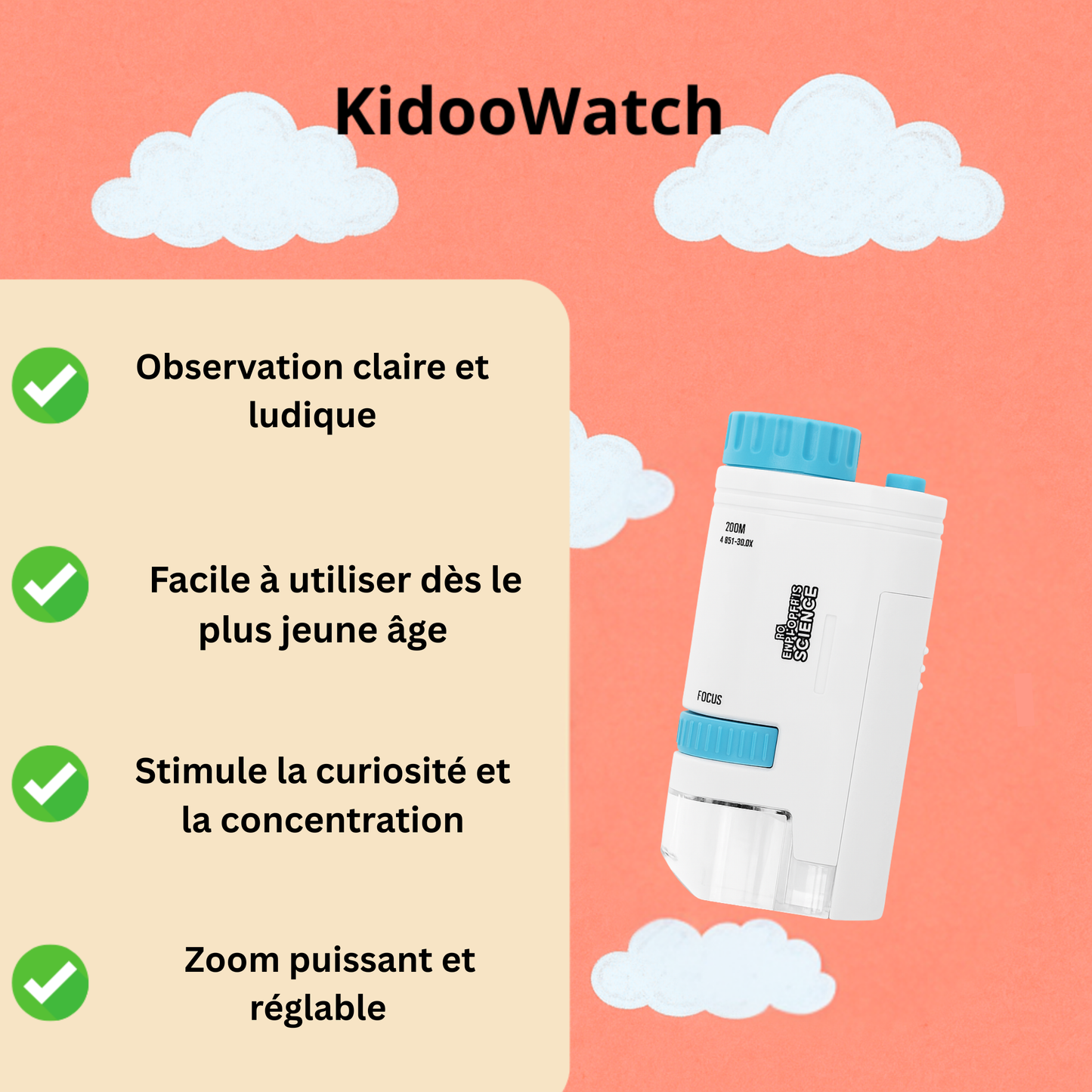 Microscope de poche LED pour Enfant 200×