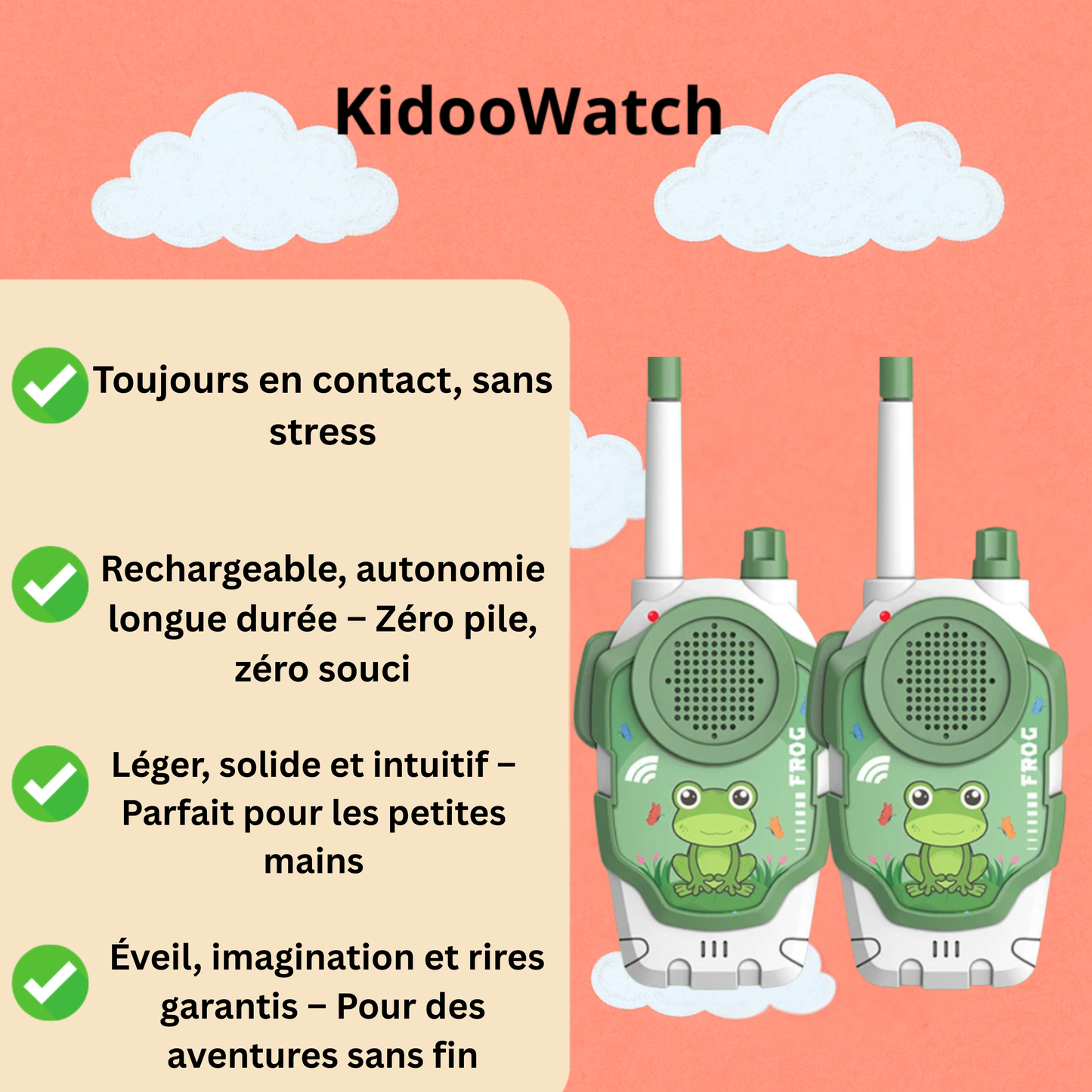 Talkie-Walkie Enfant Grenouille – Pack de 2 Jouets Sans Fil Ludiques | KidooWatch™