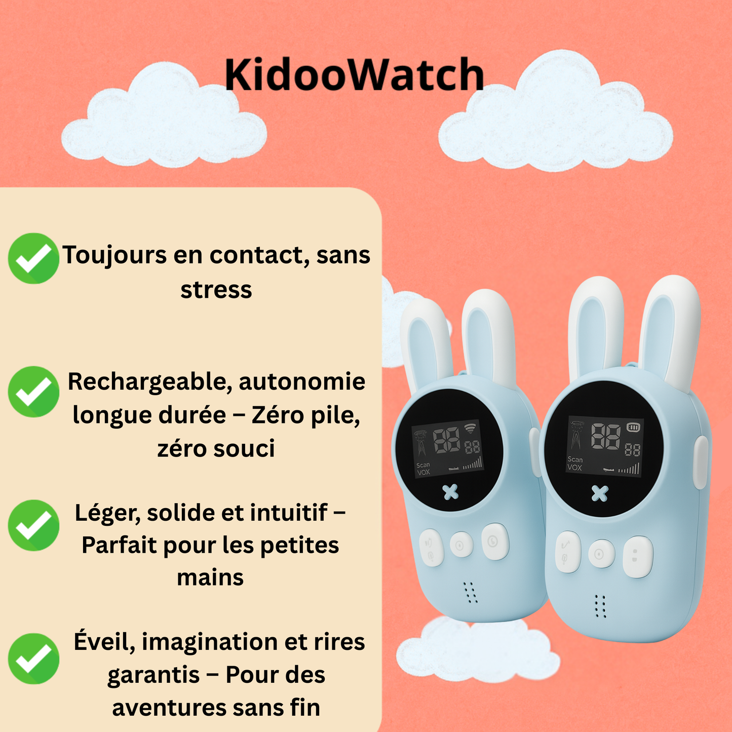 Talkie-Walkie Enfant – Pack de 2 Sans Fil avec Lampe Torche | KidooWatch™