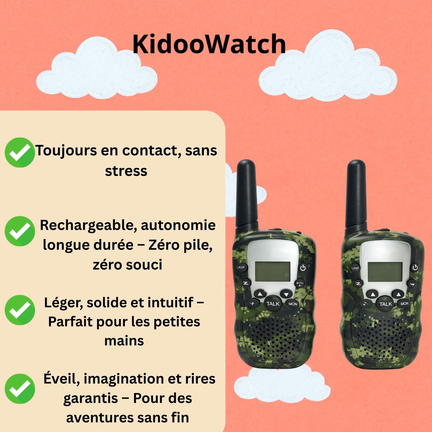Talkie-Walkie Enfant Camouflage – Pack de 2 Longue Portée  | KidooWatch™