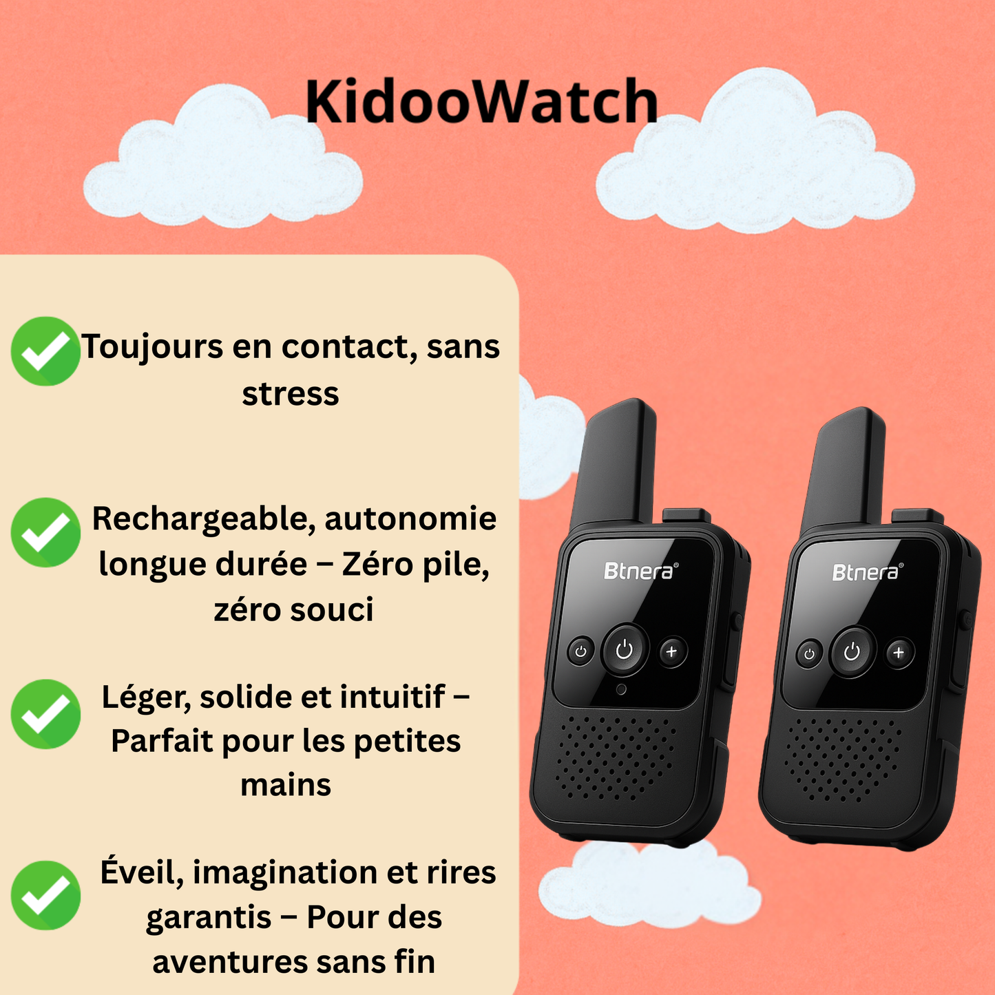 Talkie-Walkie Enfan 2000 mAh – Pack de 2 Rechargeables Longue Portée | KidooWatch™