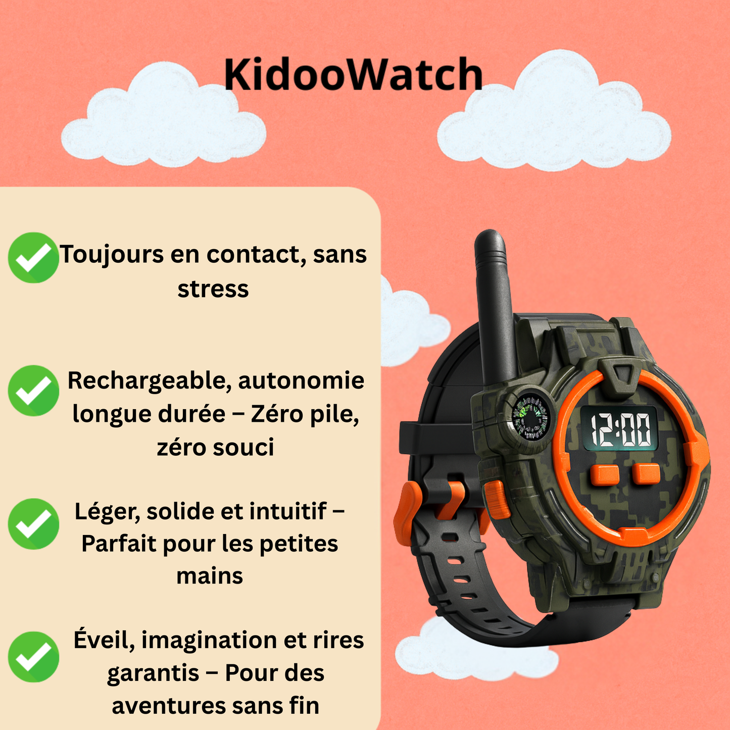 Montre Talkie-Walkie Enfant Camouflage – Pack de 2 Rechargeables | KidooWatch™