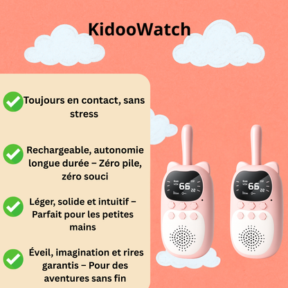 Talkie-Walkie Enfant 3km Rechargeable – Pack de 2 avec Écran LCD | KidooWatch™