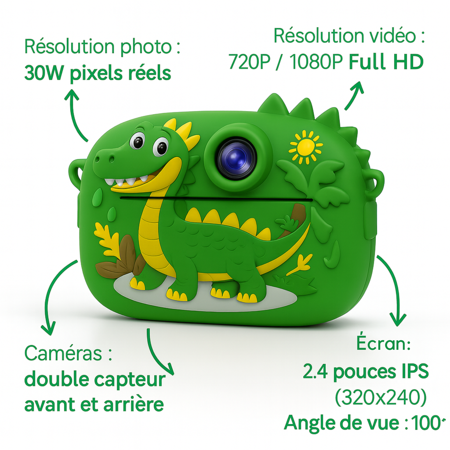Appareil Photo Enfant Dinosaure – Impression Instantanée HD + carte mémoire 32 Go