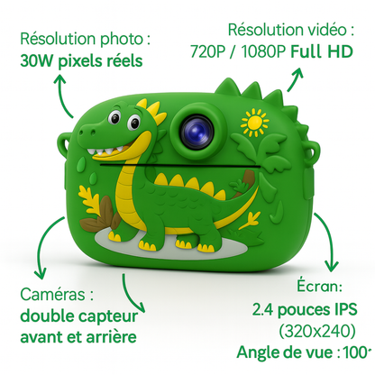 Appareil Photo Enfant Dinosaure – Impression Instantanée HD + carte mémoire 32 Go
