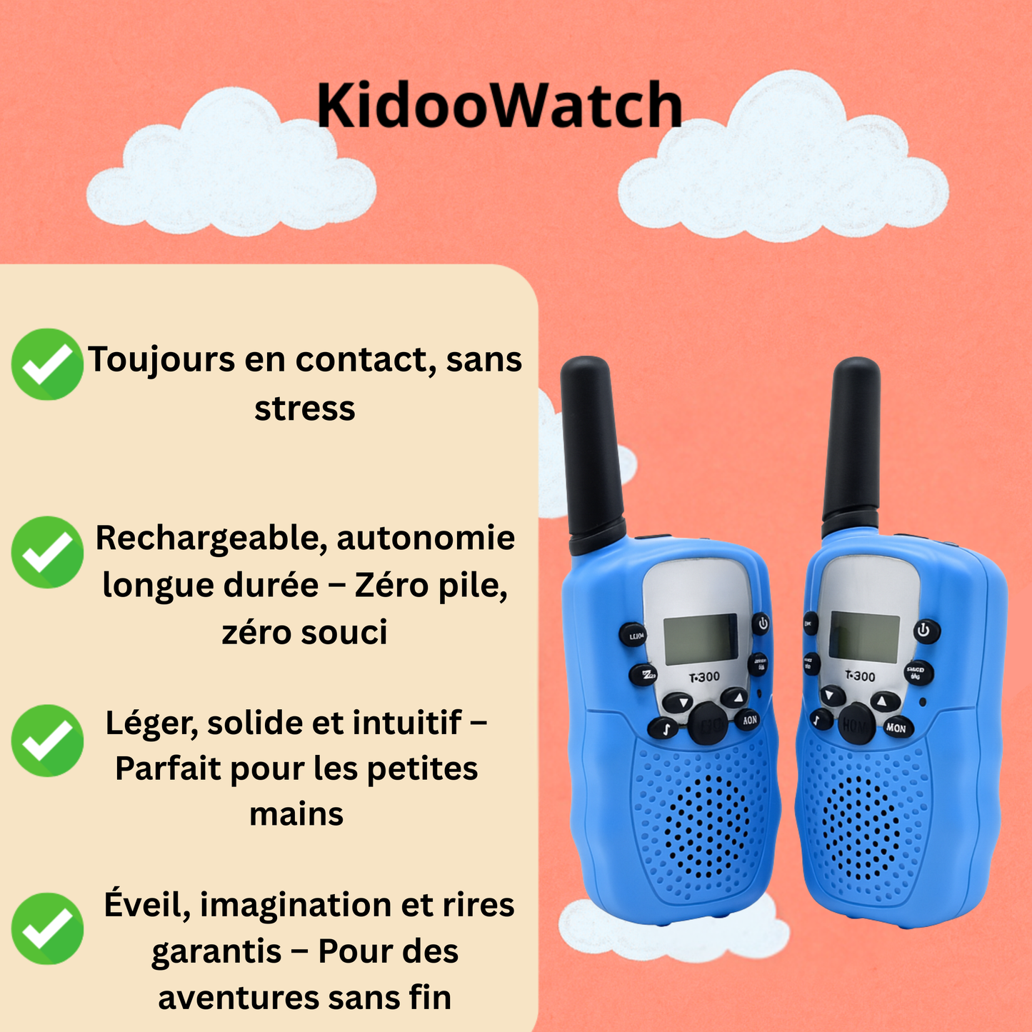 Talkie-Walkie Enfant Mini 3 km – Pack de 2 Jouets Interactifs | KidooWatch™