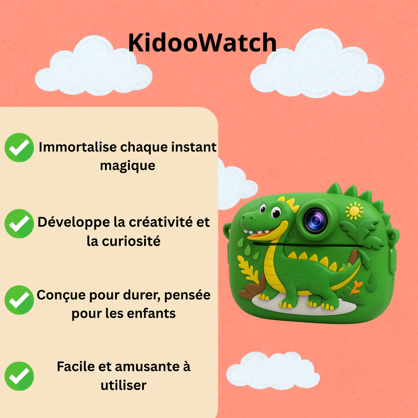 Appareil Photo Enfant Dinosaure – Impression Instantanée HD + carte mémoire 32 Go