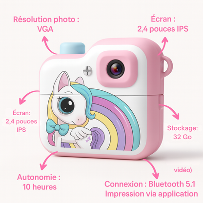 Appareil Photo Instantané Enfant Bluetooth – Impression + carte mémoire 32 Go