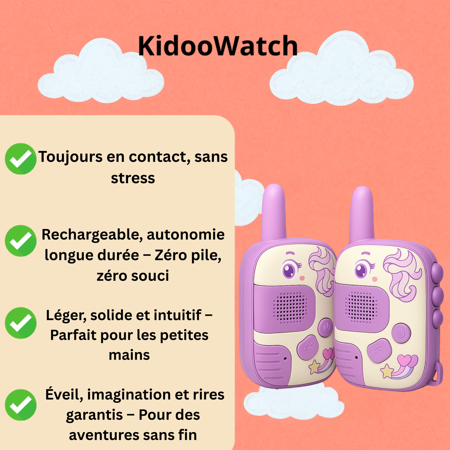 Talkie-Walkie Enfant Licorne – Pack de 2 Jouets Sans Fil Parent-Enfant | KidooWatch™