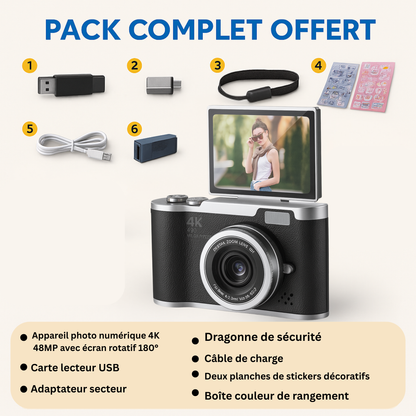 Appareil Photo 4K Enfant & Débutant – 48MP Écran Rotatif 180° | KidooWatch™