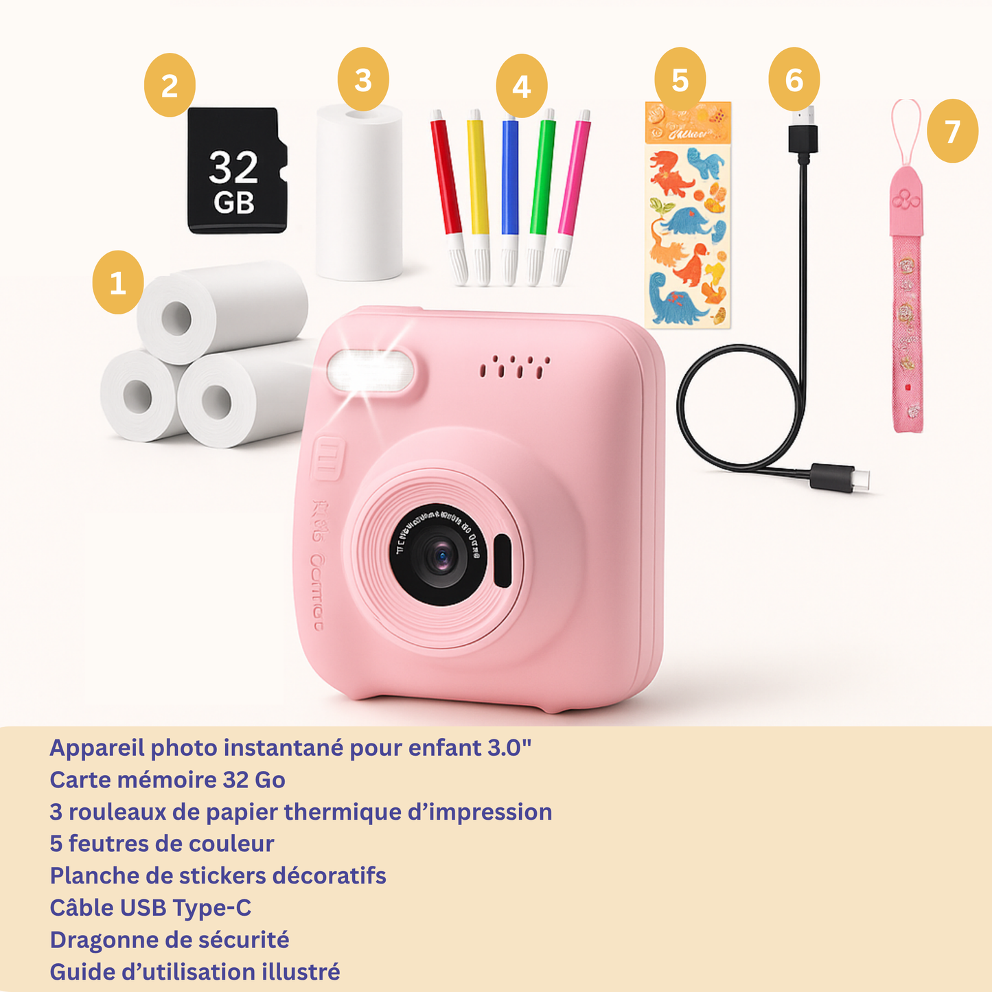 Appareil Photo Instantané pour Fille 32MP – Écran HD + carte mémoire 32 Go