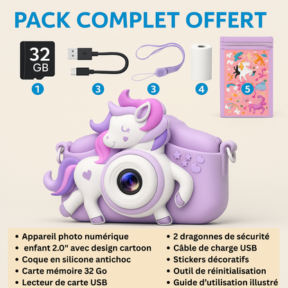 Appareil Photo Numérique Fille – 1080P HD + Carte mémoire 32 Go