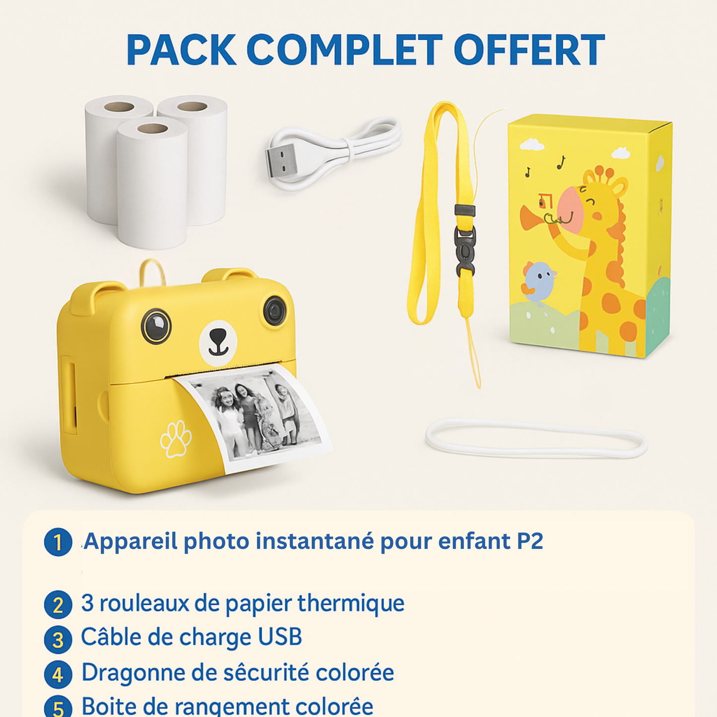 Appareil Photo Instantané Enfant 1080P – Objectif Rotatif 180°