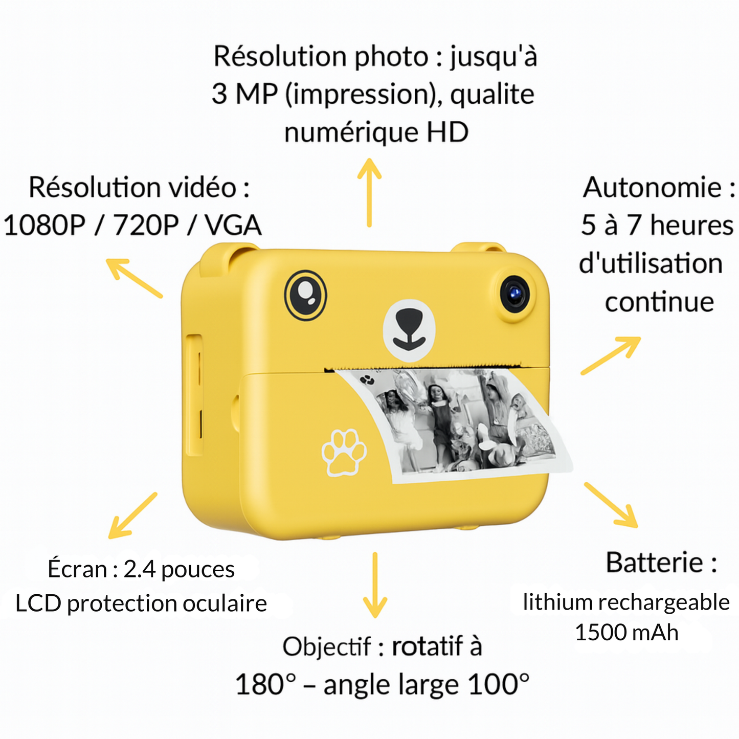 Appareil Photo Instantané Enfant 1080P – Objectif Rotatif 180°