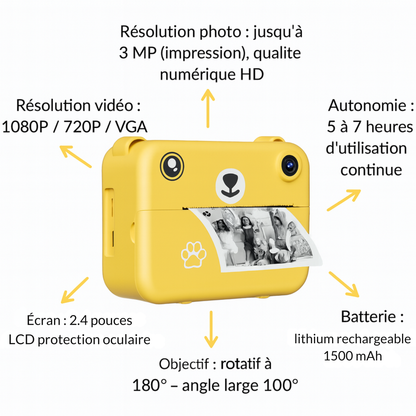 Appareil Photo Instantané Enfant 1080P – Objectif Rotatif 180°