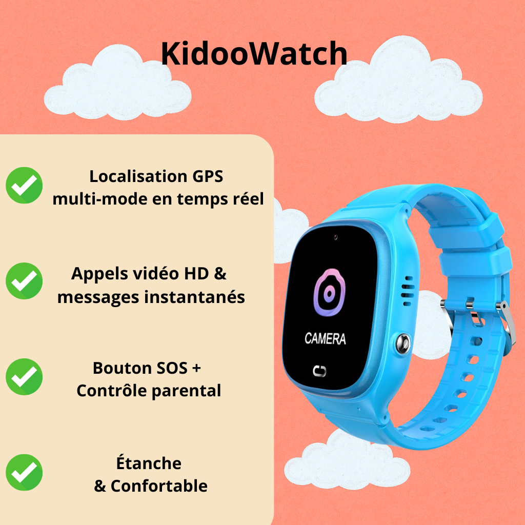 Montre Connectée Bleu Enfant 2G avec SOS & Mode école | KidooWatch™