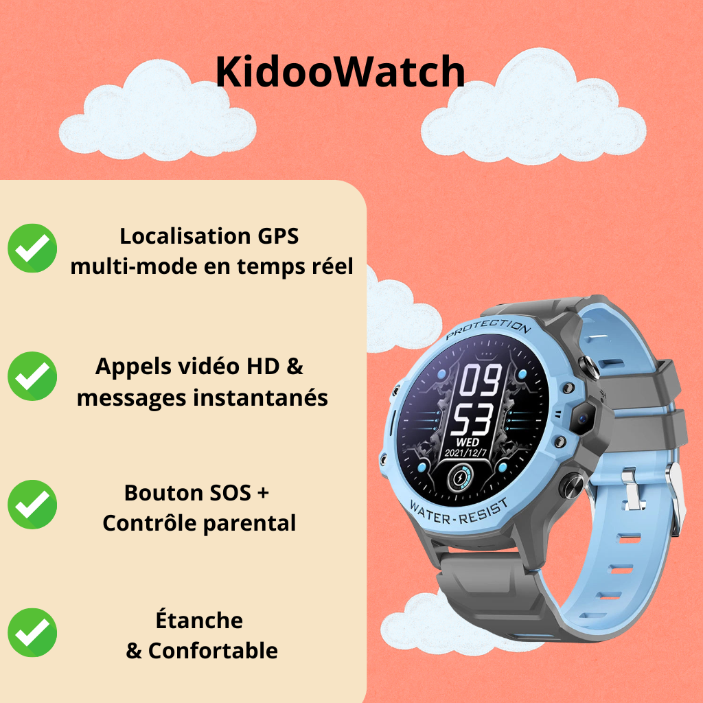 Montre Connectée Enfant 4G ronde – GPS WiFi, appel vidéo & SOS | KidooWatch™