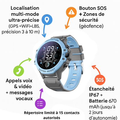 Montre Connectée Enfant 4G ronde – GPS WiFi, appel vidéo & SOS | KidooWatch™