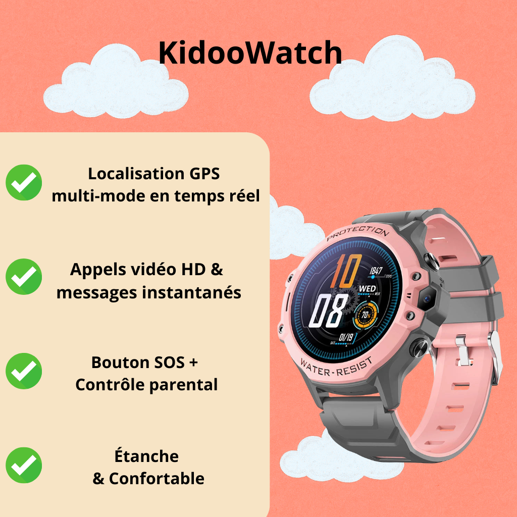 Montre Connectée Fille 4G ronde – GPS WiFi, appel vidéo & SOS | KidooWatch™