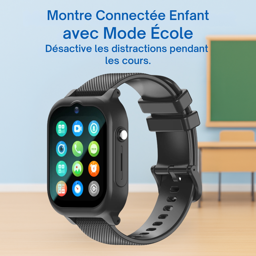 Montre Connectée Enfant Noir 4G – GPS , Appel Vidéo & SOS | KidooWatch™