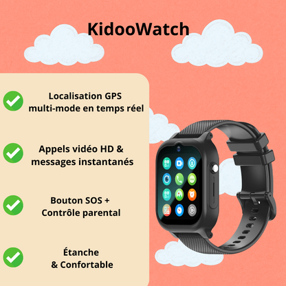 Montre Connectée Enfant Noir 4G – GPS , Appel Vidéo & SOS | KidooWatch™