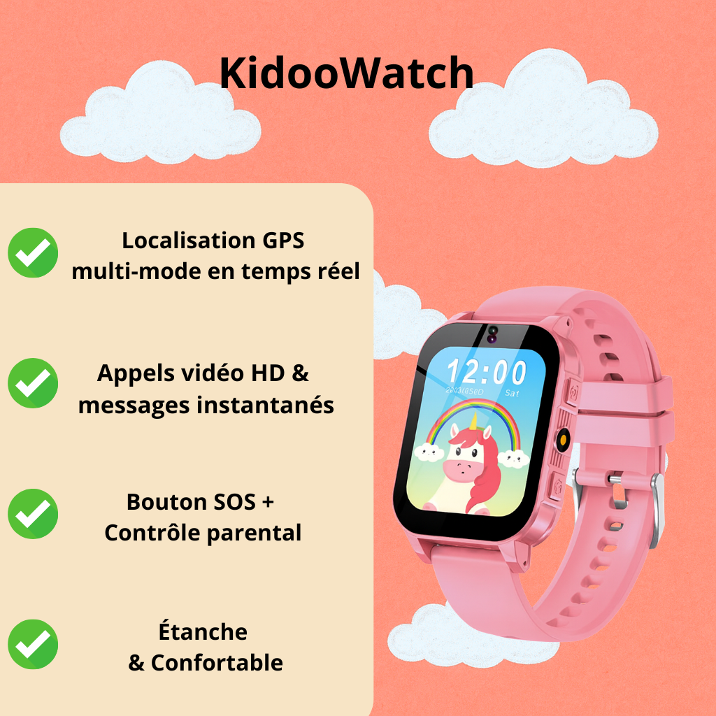 Montre Connectée Fille éducative – 30 jeux, Histoires & Lampe torche| KidooWatch™