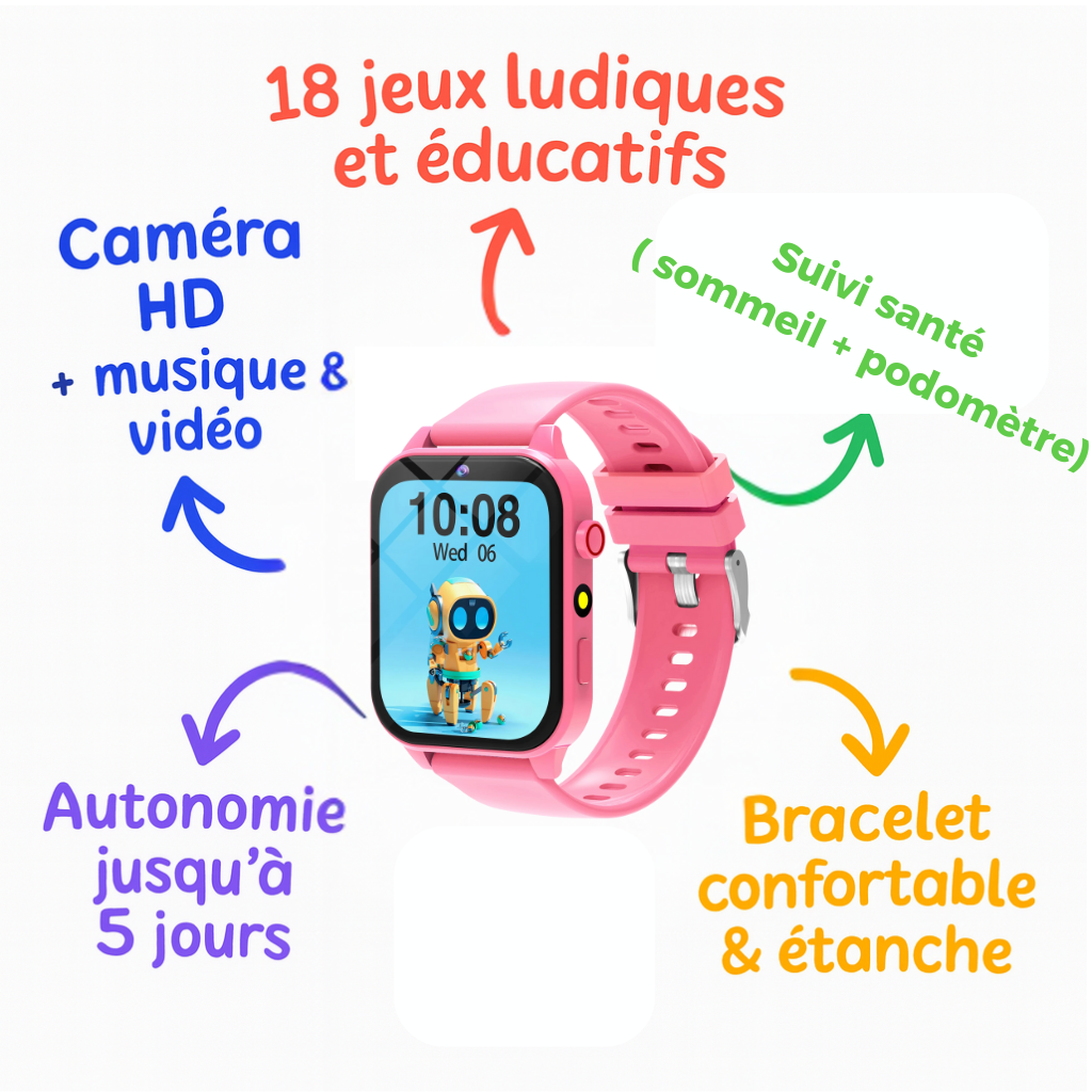 Montre connectée ludique Enfant Rose  - 4 à 7 ans | KidooWatch™