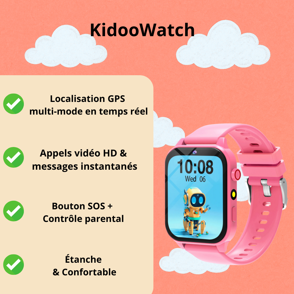 Montre connectée ludique Enfant Rose  - 4 à 7 ans | KidooWatch™