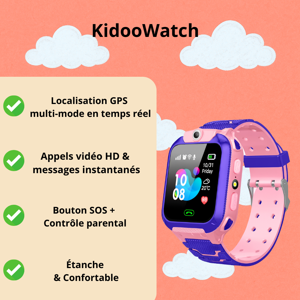 Montre Connectée SOS Fille – Appel Vocal & Caméra & Lampe Intégrée | KidooWatch™
