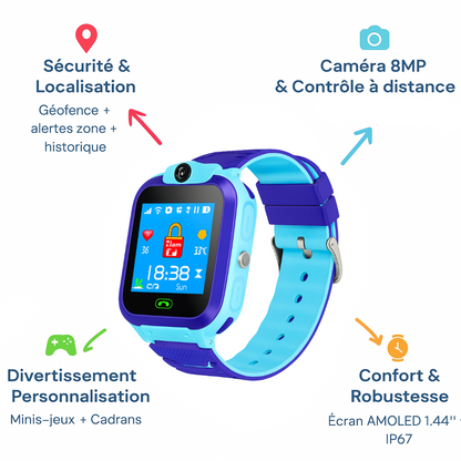 Montre Connectée SOS Enfant – Appel Vocal & Caméra & Lampe Intégrée | KidooWatch™