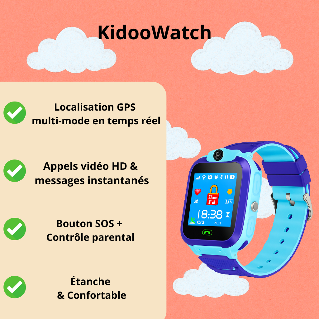 Montre Connectée SOS Enfant – Appel Vocal & Caméra & Lampe Intégrée | KidooWatch™