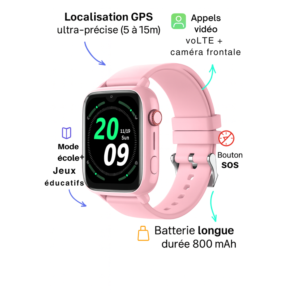 Montre Connectée  Fille 4G – GPS Précis, Appel Vidéo| KidooWatch™