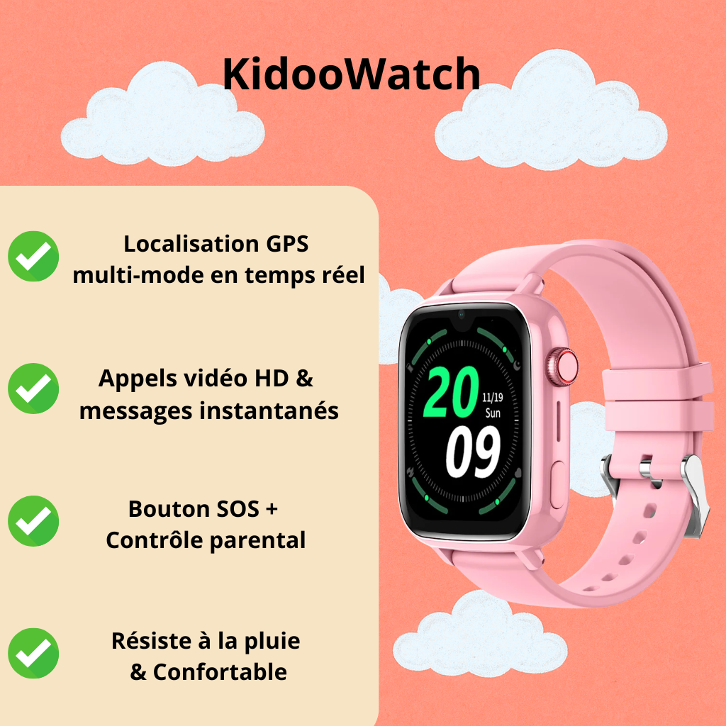 Montre Connectée  Fille 4G – GPS Précis, Appel Vidéo| KidooWatch™