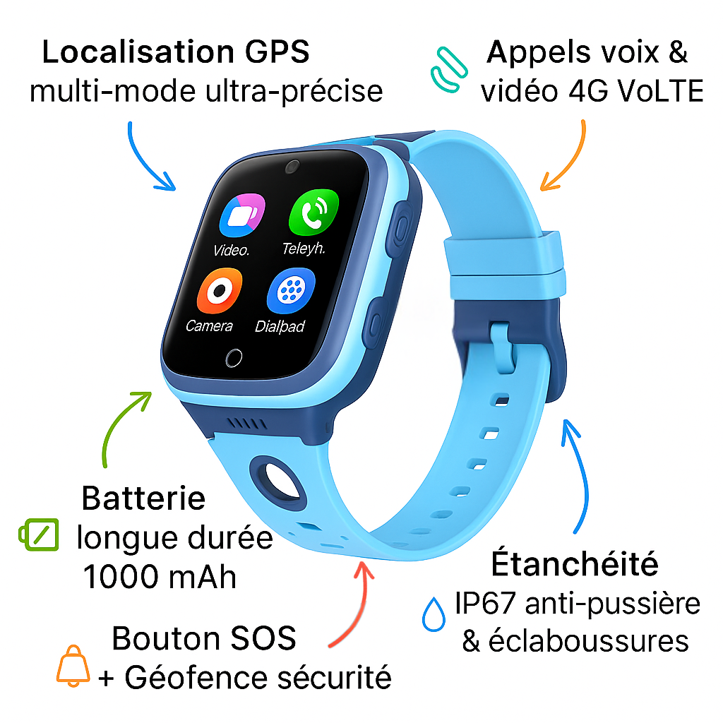 Montre connectée enfant 4G 1000mAh – GPS , appel vidéo  | KidooWatch™