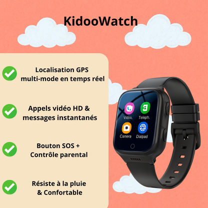 Montre connectée Noir enfant 4G - 1000mAh – GPS , appel vidéo  | KidooWatch™