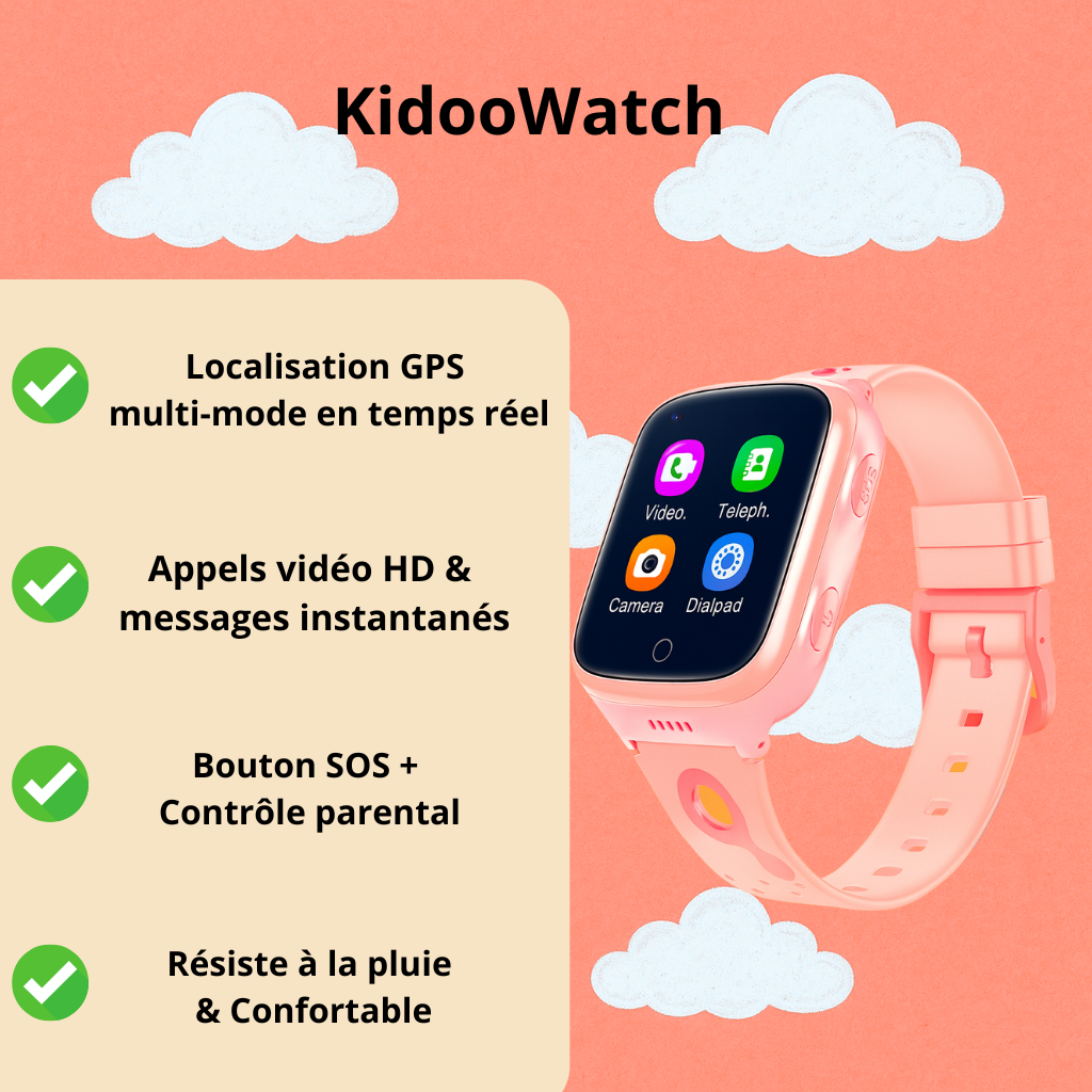 Montre Connectée Fille  4G - 1000mAh – GPS , appel vidéo  | KidooWatch™